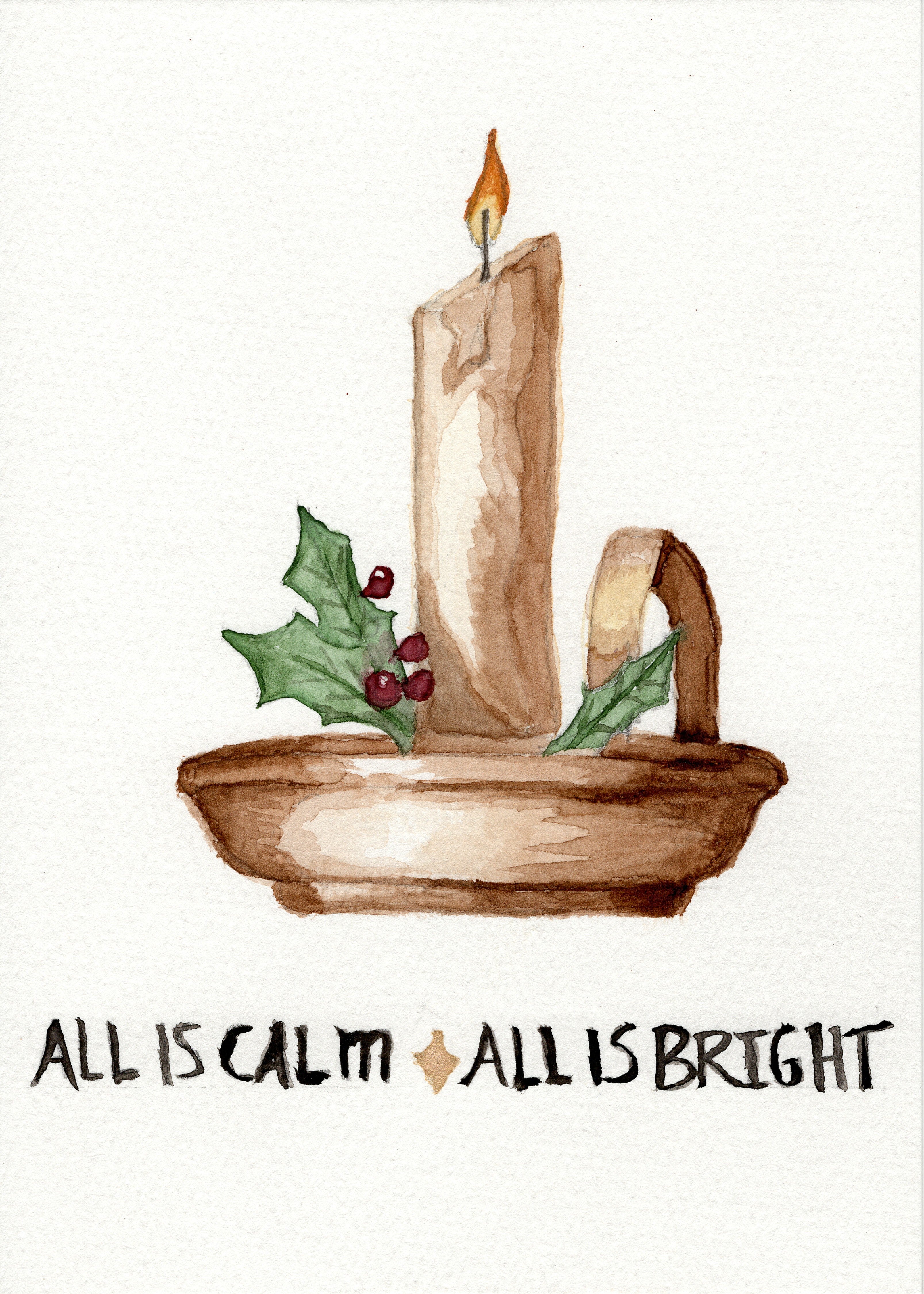 All is Calm All is Bright - *Unframed* Watercolor Art Print 5x7"