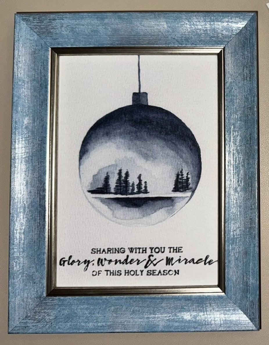 Blue Ornament - *Framed* Watercolor Art Print 5x7"