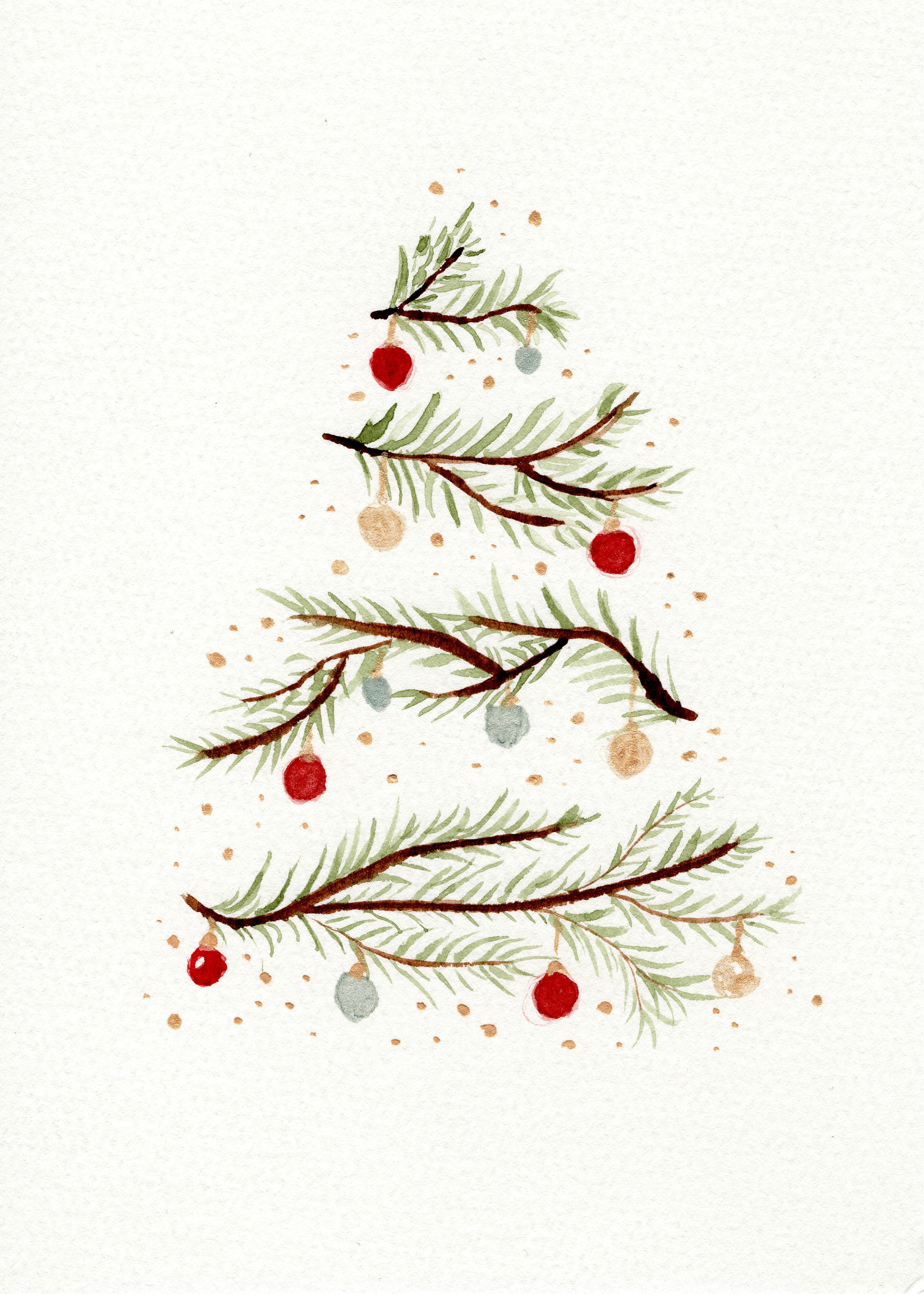 Festive Christmas Tree - *Unframed* Watercolor Print 5x7"