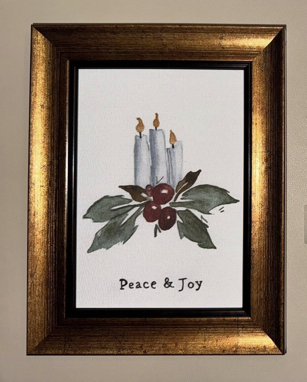 Peace & Joy- *Framed* Watercolor Art Print 5x7"